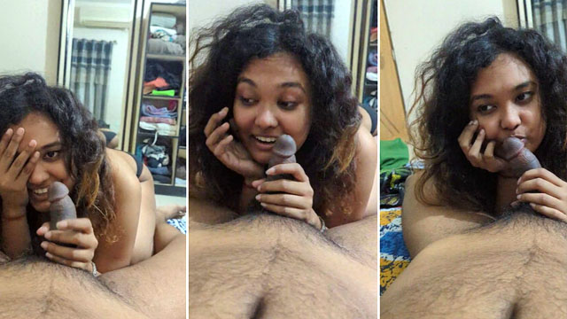 Cute Curly Haired Gf With A Big Ass Giving A Blowjob